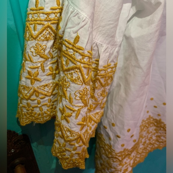 Boho Embroidered Yellow Cropped Ruffle Top - Picture 6 of 7